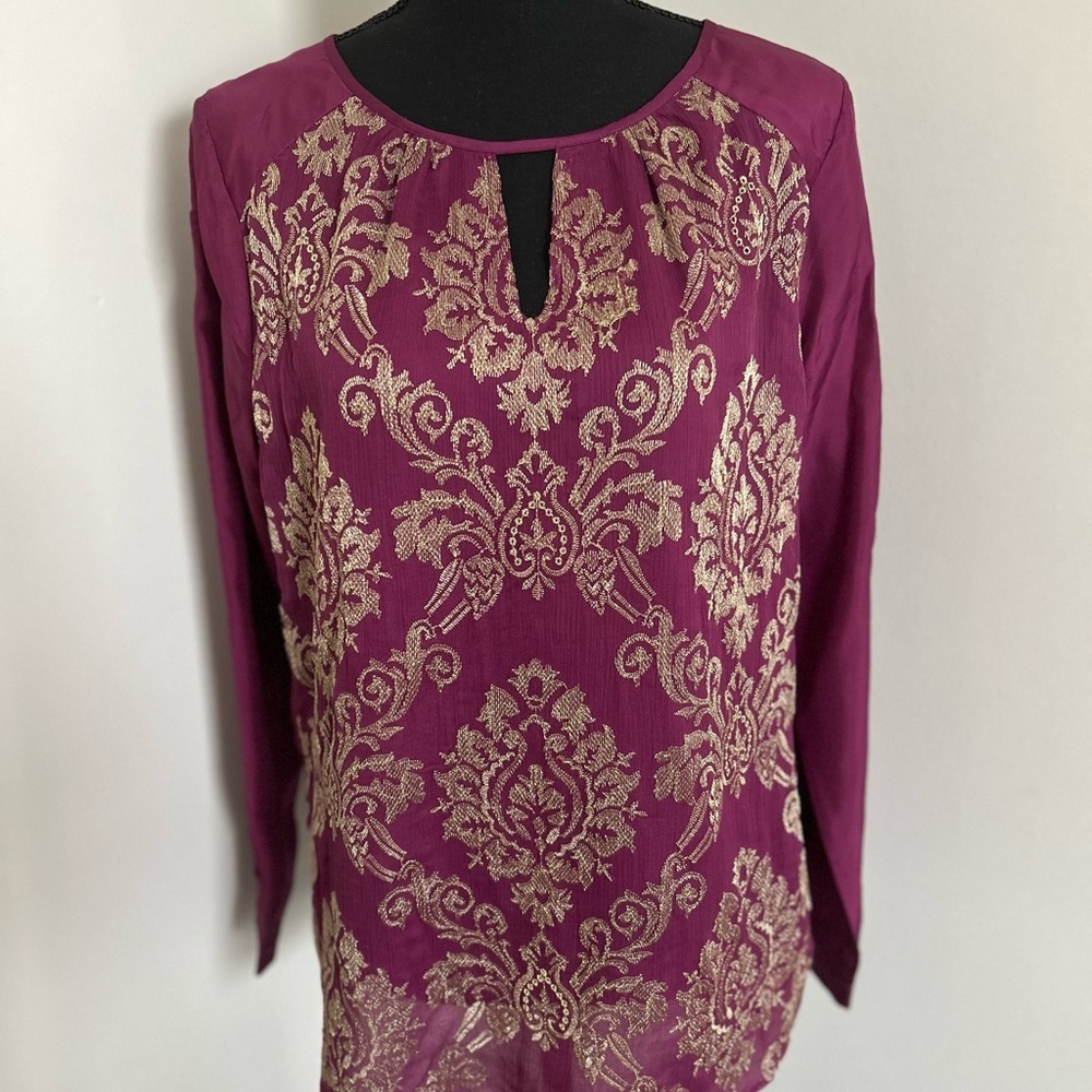 SUNDANCE Elegant Purple and Gold Women's Top, size M, NWOT